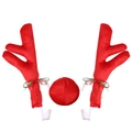 Set di corna di renna e naso rosso in peluche per auto con campanellini natalizi - Rosso