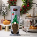 Funda para botella de vino de gnomo navideño en fieltro gris con gorro de lentejuelas verdes - Sombrero Verde (货号)