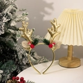 Cerchietto con corna di renna natalizie glitter oro, pompon rossi e campanellini - Corno di Paillettes Oro