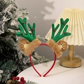 Cerchietto natalizio con corna di renna verdi glitterate e palline rosse festive - Verde