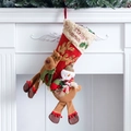 Großer Nikolausstiefel mit 3D Rentier und Schneemann, bestickt mit Merry Christmas Schriftzug - Groß / Schneemann auf Hirsch