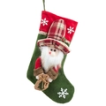 Chaussette de Noël verte avec figurine Père Noël 3D et flocons de neige blancs - Père Noël