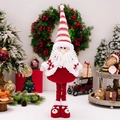 Babbo Natale di peluche in piedi con cappello a strisce bianche e rosse per Natale - Babbo Natale Natalizio a Righe Bianche e Rosse Telescopico