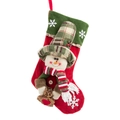 Chaussette de Noël rouge et verte avec un bonhomme de neige 3D et un bonnet à carreaux - Bonhomme de Neige