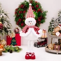 Pupazzo di neve natalizio in peluche con sciarpa a righe e mantello rosso con fiocchi - Pupazzo di Neve Natalizio a Righe Bianche e Rosse Telescopico