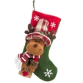 Chaussette de Noël avec renne 3D en peluche, sac à bonbons rouge et vert décoratif - Style Élan