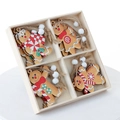 12-teiliges Set Weihnachtsanhänger Lebkuchenmann aus Holz in einer Geschenkbox - Lebkuchenmann Originalfarbe