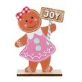 Lebkuchenmädchen Weihnachtsfigur aus Holz mit rosa Kleid und JOY Schild Deko - JOY Lebkuchenmädchen