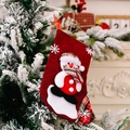 Chaussette de Noël rouge en lin avec bonhomme de neige 3D et détails à carreaux - Chaussette de Noël Bonhomme de Neige