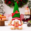 Χριστουγεννιάτικος λούτρινος νάνος Gingerbread με πράσινο καπέλο και κόκκινο φιόγκο - Gingerbread Gnome Θηλυκό (Με Ξύλινο Κουτάλι)