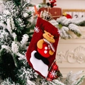 Chaussette de Noël rouge en toile de jute avec renne 3D et motifs à carreaux - Chaussette de Noël Renne