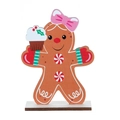 Weihnachtsdekoration aus Holz Lebkuchenmädchen mit rosa Schleife und Cupcake - Lebkuchenmädchen mit Cupcake