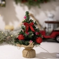 Mini Christmas tree with red bow, star LED lights and burlap base for desk decor - Red