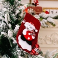Chaussette de Noël en lin avec ours polaire 3D et détails à carreaux rouges et noirs - Ours