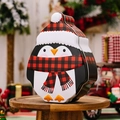 Christmas penguin tin box with red plaid scarf for candy and cookie gift packaging - Penguin Style