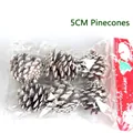 Lot de 6 pommes de pin de Noël naturelles 5cm avec neige artificielle en emballage - Ornement Suspendu Pomme de Pin Neige Blanche