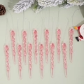 Set di 12 pendenti a ghiacciolo rosa trasparenti per decorazione albero di Natale - Rosa
