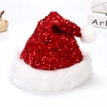 Gorro de Navidad rojo con lentejuelas, borde de felpa blanca y pompón para decoración festiva - Estilo Lentejuelas Reversibles Rojas