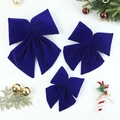 Juego de tres lazos navideños de terciopelo azul oscuro para decoración de árboles y manualidades - Pequeño 20x25cm / Azul