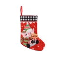 Christmas stocking with red base, plaid cuff and cartoon elf holding a LUCK sign - Cartoon Elf Pattern Style (Gewe Christmas Stocking 09)