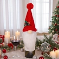 Christmas gnome wine bottle cover with red knit hat and white beard decoration - Red Wine Bottle Cover