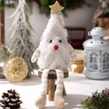 Adorabile albero di Natale di peluche bianco con stella dorata e gambe a righe su sgabello - Bambola di Peluche Albero di Natale Bianco Gambe Lunghe
