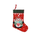 Red Christmas stocking with buffalo plaid trim and a cute penguin holding a 'JOY' flag - Cartoon Penguin Pattern Style (Gewe Christmas Stocking 10)