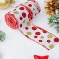 Christmas tree faux linen wire ribbon with festive red and green glitter polka dots - Polka Dot Ribbon 5 Yards Style D (White)