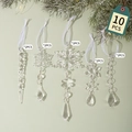 Set da 10 pezzi di decorazioni natalizie in acrilico trasparente con fiocchi e ghiaccioli - Trasparente