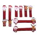Juego de 8 fundas para mangos navideños con Papá Noel y reno en tela roja - Juego de Ocho Piezas de Cubierta de Manija Estilo 1