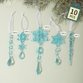 Set da 10 pezzi di fiocchi di neve e ghiaccioli in acrilico blu con nastro bianco - Blu