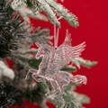 Pendaglio a forma di unicorno in acrilico trasparente per albero di Natale con nastro rosa - Stile Unicorno Trasparente