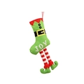 Weihnachtsstrumpf im Elfen-Design mit roten und grünen Beinen und JOY-Text Aufhänger - Weihnachtssocke 01 Elf Stil
