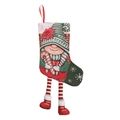 Christmas stocking featuring gnome with green striped hat and red poinsettia flower - Gnome Style 12