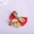 Fiocco di Natale in velluto rosso con campanelli dorati per ghirlande festive - Tessuto Floccato Con Foglie D'oro
