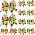 Lot de 12 nœuds de Noël à pois rouges avec bord doré pour décoration de cadeaux - Nœud à pois verts