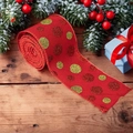 Red Christmas faux linen ribbon with festive gold glitter dots for tree decoration - Polka Dot Ribbon 5 Yards Style C (Red)