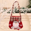 Sacchetto regalo di Natale con Babbo Natale 3D e manico classico a quadri rosso-marrone - Babbo Natale (17x16cm)