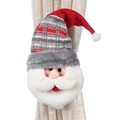 Christmas Santa Claus curtain buckle with red and grey plaid hat on linen curtains - Santa Claus