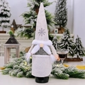 Christmas gnome wine bottle cover with grey snowflake hat and white beard decoration - Grey Braid Style