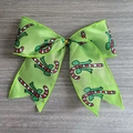 Nœud de Noël vert avec motifs de sucres d'orge et clip doré pour décoration - Satin Vert Sucre d'Orge
