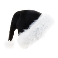 Classic black plush Christmas hat with fluffy white faux fur trim and pompom detail - Adult / Black