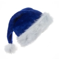 Thick navy blue plush Santa hat with white faux fur trim and pompom for parties - Sapphire Blue