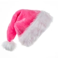 Vibrant rose pink plush Christmas hat with soft white faux fur trim and pompom - Pink
