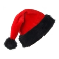 Plush red Christmas hat with thick black faux fur trim and pom-pom party accessory - Red Black