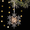 Transparent acrylic snowflake ornament with sparkling gold sequins and white hanging ribbon - Snowflake Style