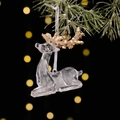 Elegant transparent acrylic reindeer ornament with golden glitter antlers for Christmas tree - Sitting Deer Style
