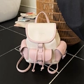 Mochila vintage bicolor en crema y rosa de cuero sintético con cierre de cordón - Rosa