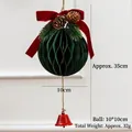 Green honeycomb paper bell with red velvet bow and pine cones Christmas decoration - Approx 11*35cm / Red Honeycomb (Style 02)