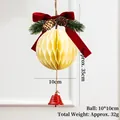 Christmas honeycomb ball with velvet bow, pine cone, and red bell hanging decoration - Approx 11*35cm / Light Yellow Honeycomb (Style 03)